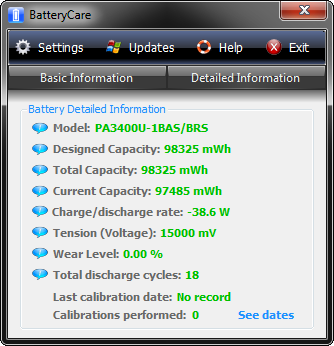 Проверка износа батареи с помощью Battery Care