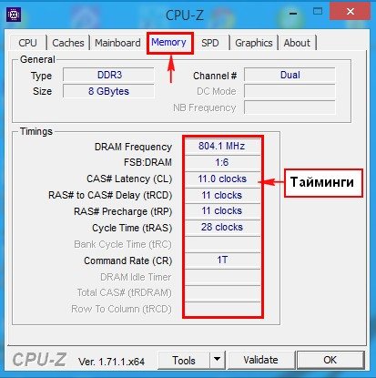 Відображення таймінгів в CPU-Z