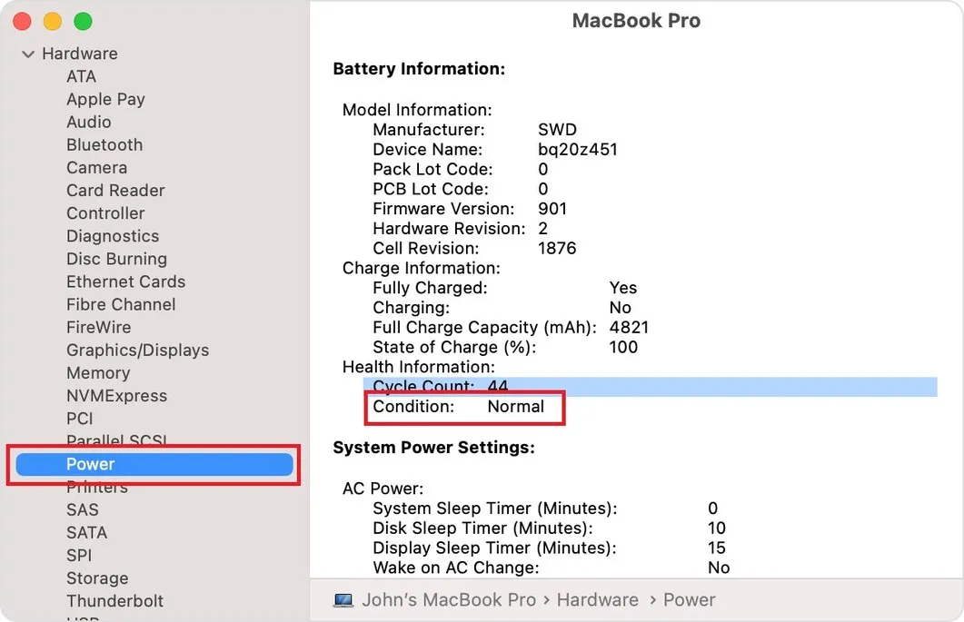 Стан батареї MacBook 