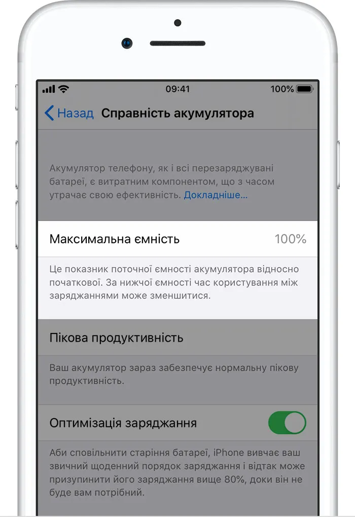 Рівень спрацьованості АКБ айфону