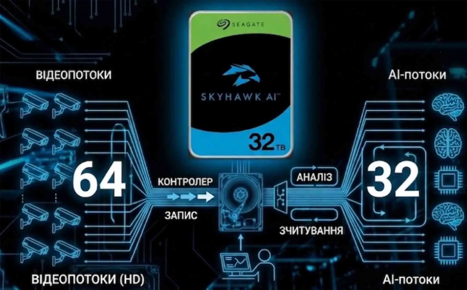 Особливості роботи Seagate SkyHawk AI ST32000VE000 32TB